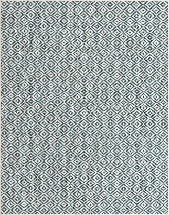 Unique Loom Outdoor Collection Area Rug - Costa Rica (7' 10" x 10' Rectangle, Teal/ Ivory)