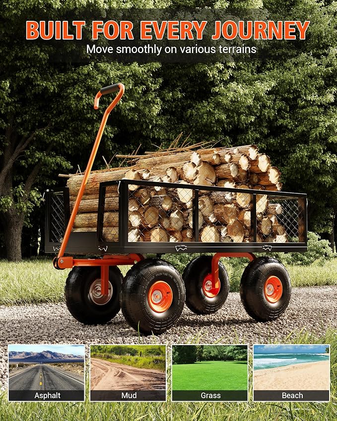 Garvee Steel Garden Cart, 500 LBS Capacity Utility Outdoor Wagon, Heavy Duty Mesh Garden Metal Wagon with Removable Sides, Flexible Handle and 10" Tires for Yard, Lawn, Garden