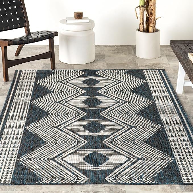 Nuloom Ranya Turquoise/Ivory, 4' x 6', Tribal Geometric, Soft and Cozy, High Traffic, Stain Resistant, Easy Clean, Durable Area Rug for Indoor/Outdoor Patio, Deck, Porch, Garden, Courtyard
