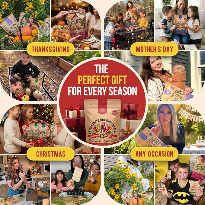 Organo Republic 13 Unique Super Hot Pepper Seeds Variety Pack - 1,020+ Non-GMO Heirloom Pepper Seeds for Outdoor and Indoor Home Gardening, Including Pepper Caloro, Firecracker, Habanero, Fresno Chili