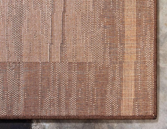 Unique Loom Autumn Collection Modern Contemporary Casual Abstract Area Rug (Brown/ Beige Border, 8 x 10 ft Rectangular)