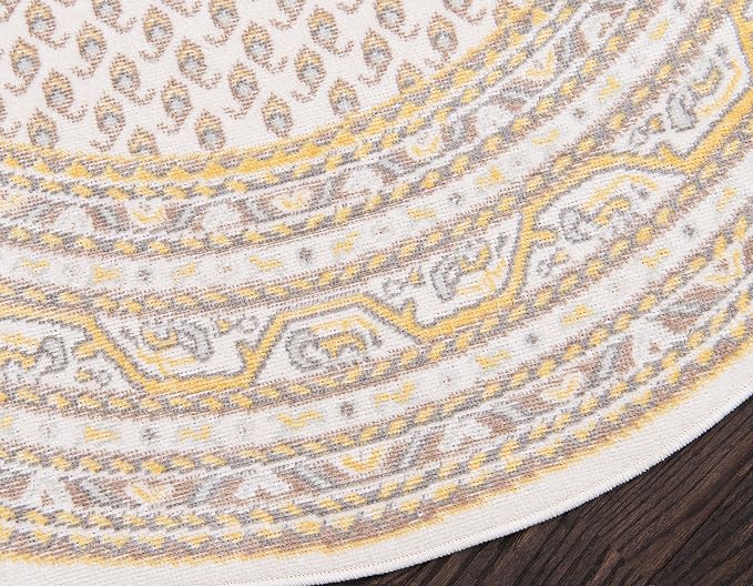 Unique Loom Williamsburg Collection Traditional Border with Dotted Center Area Rug, Round 3' 7" x 3' 7", Beige/Yellow