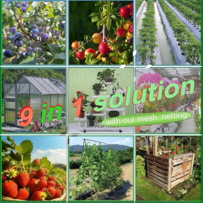 Large Fruit Tree Netting - 2 Pack 10x10FT-with Drawstring & Zipper, Easy Install Plant Protection Cover, Reusable Garden Mesh Bag for Blueberry Bushes/Tomato - Blaock Birds/Insect/Squirrels