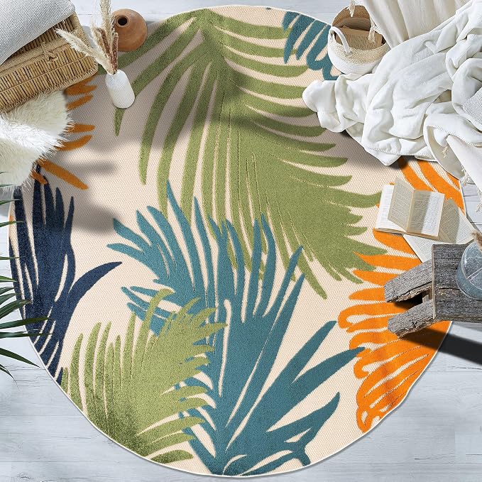 Rugshop Multi Lucca Contemporary Floral Indoor/Outdoor Round Area Rug Durable Polypropylene, Weather Resistant, Easy Maintenance, Perfect for Patio, Backyard, Deck and Outdoor Lounge 8' Round