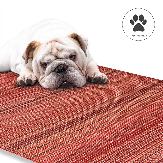 Fab Habitat Striped Outdoor Rug - Waterproof, Fade Resistant, Crease-Free, Reversible - Premium Recycled Plastic - Patio Porch Balcony Deck - Cancun Sunset - 8x10 ft