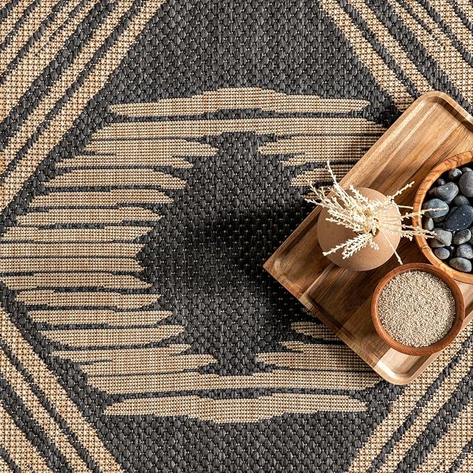 Nuloom Ranya Dark Grey/Ivory, 8' x 10', Tribal Geometric, Soft and Cozy, High Traffic, Stain Resistant, Easy Clean, Durable Area Rug for Indoor/Outdoor Patio, Deck, Porch, Garden, Courtyard