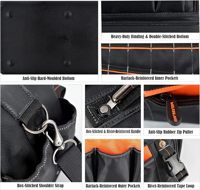WELKINLAND 42-Pocket Tool Organizer - HVAC & Electrician's Waterproof Tool Tote
