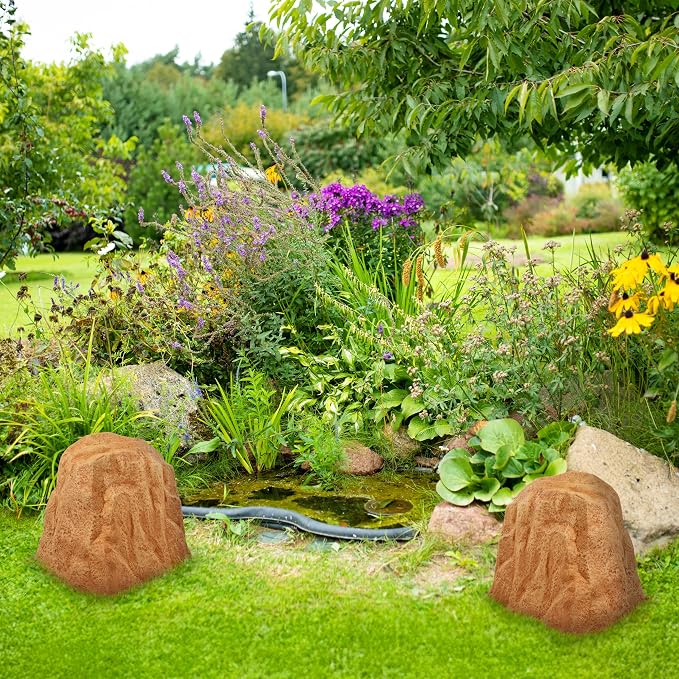 Sunnydaze 21.5” H Large Faux Landscape Rock Cover - Lightweight Polyresin Fake Rock Well Pump Cover for Outside – Realistic Natural Texture – Sand – Set of 2