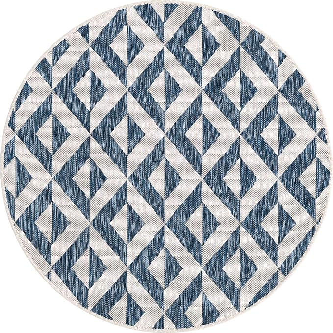 Unique Loom Jill Zarin Outdoor Collection Area Rug - Napa (4' 1" Round, Blue/ Ivory)