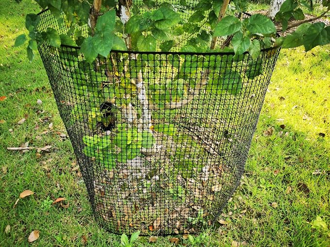 PotatoLife Plastic Hardware Mesh Netting, Garden Netting, Temporary Fence, Tree Guards, Safety Net for Balcony, Deck, Stair Railing, Animal Barrier, Poultry, Deer, with 50 Zip Ties, 40'' x 25', Black