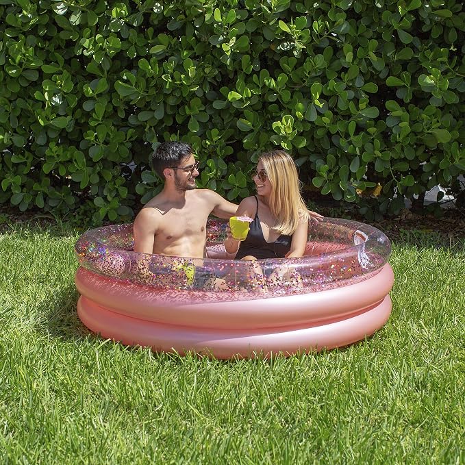 PoolCandy Rose Gold Glitter Inflatable Sunning Pool – 5-Foot Round Adult Lounge Pool for 2–3 Adults, Glam Backyard Patio Splash Tub | Fits 2-3 Adults - Glam Backyard Patio Splash Tub