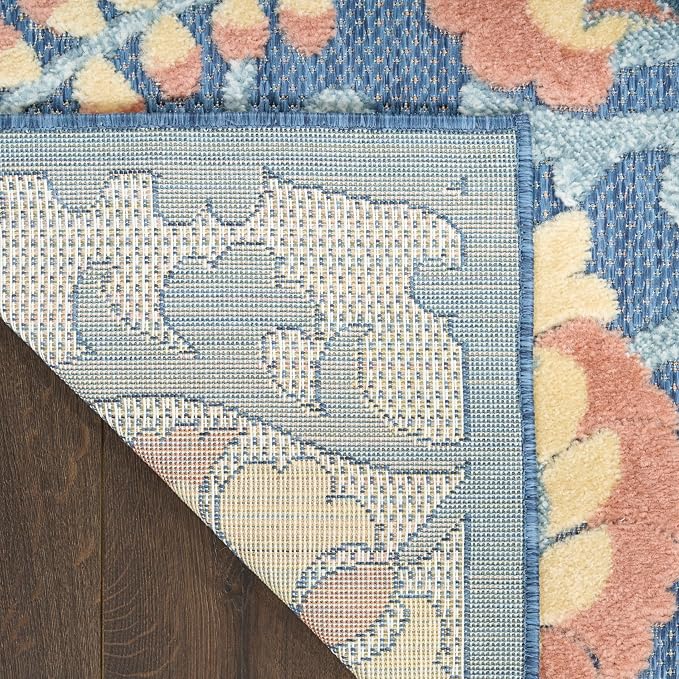 Nourison Home Aloha Blue Rose 5'3" x 7'5" Area Rug - Easy Clean, Non Shedding, Bed Room, Living Room, Dining Room, Kitchen (5' x 8')