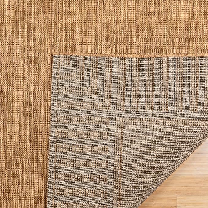 Gertmenian Indoor/Outdoor Flatweave Area Rug - 8x10 Large, Stain & UV Resistant, Quick-Drying, Ideal for Deck, Patio, Poolside, Mudroom - Klano Striped Chestnut, Black, 28802