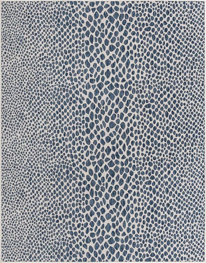 Unique Loom Outdoor Collection Area Rug - Cape Town (7' 10" x 10' Rectangle, Blue/ Olive)