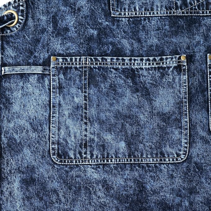 Jeanerlor - Denim Apron With Pockets for Women Women Hair Stylist(Blue-Black) - Special Washing Style Adjustable S to L