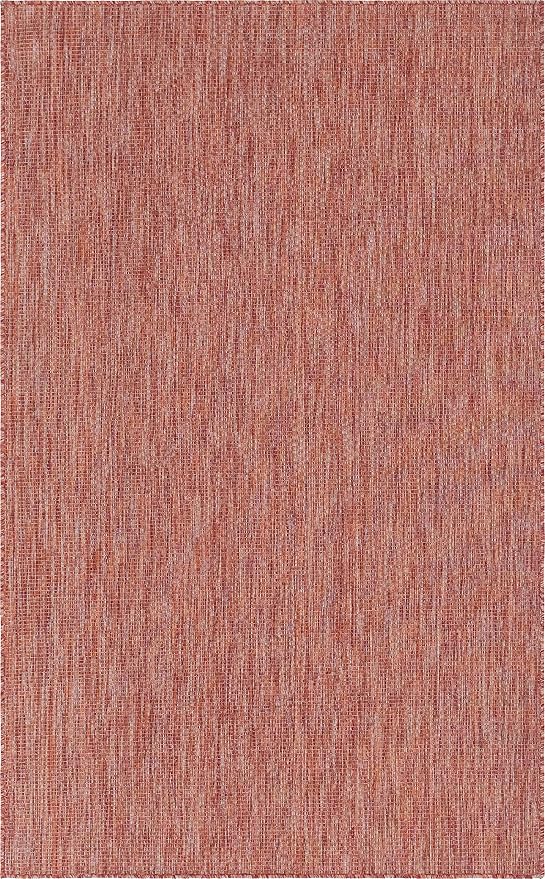 Unique Loom Collection Casual Transitional Solid Heathered Indoor/Outdoor Flatweave Area Rug (5' 3" x 8' Rectangle, Rust Red/Beige)