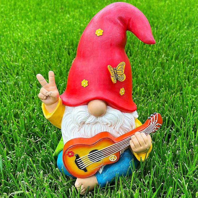 Mood Lab Garden Gnome 9.25 Inch Tall - Funny Hippie Gnome Figurine - Lawn Statue for Outdoor or House Decor