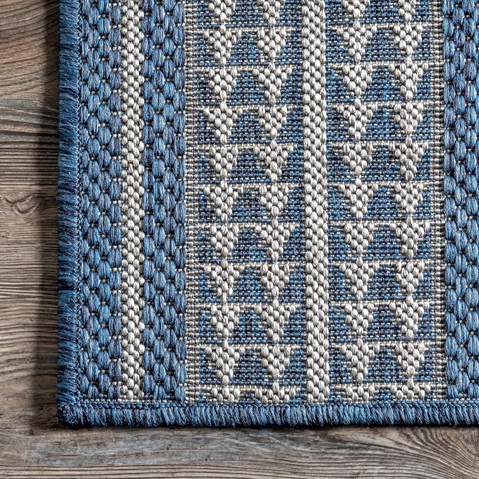 Nuloom Ranya Blue/Ivory, 2' x 8', Tribal Geometric, Soft and Cozy, High Traffic, Stain Resistant, Easy Clean, Durable Area Rug for Indoor/Outdoor Patio, Deck, Porch, Garden, Courtyard