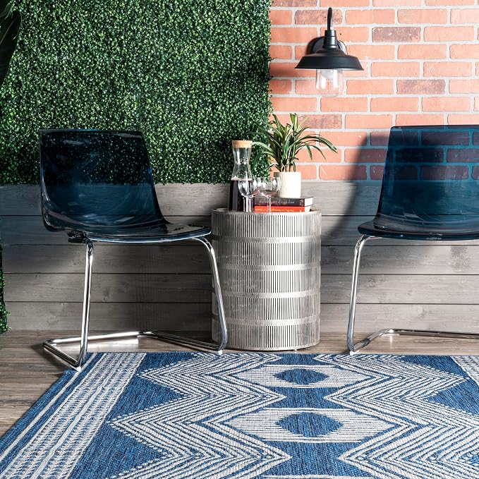 Nuloom Ranya Blue/Ivory, 8' x 10', Tribal Geometric, Soft and Cozy, High Traffic, Stain Resistant, Easy Clean, Durable Area Rug for Indoor/Outdoor Patio, Deck, Porch, Garden, Courtyard