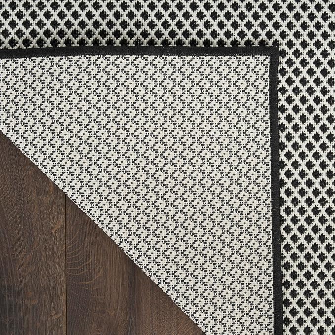 Nourison Home Courtyard Black White 9' x 12' Area Rug - Easy Clean, Non Shedding, Bed Room, Living Room, Dining Room, Kitchen (9' x 12')