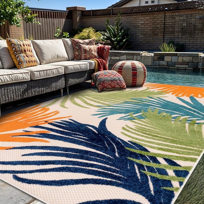 Rugshop Multi Lucca Contemporary Floral Indoor/Outdoor Area Rug Durable Polypropylene, Weather Resistant, Easy Maintenance, Perfect for Patio, Backyard, Deck and Outdoor Lounge 6'6" x 9'
