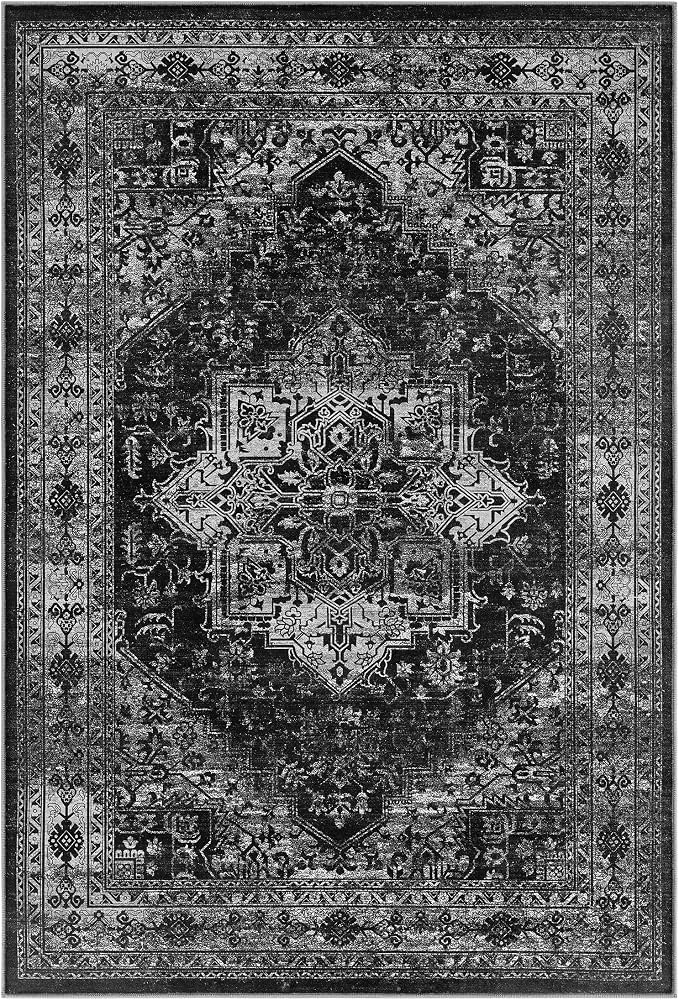 UERMEI 6x9 Area Rug Living Room Rugs - Washable Vintage Soft Large Rug Indoor Floor No Slip Rug Carpet for Bedroom Farmhouse Under Dining Table Home Office Decor - Black