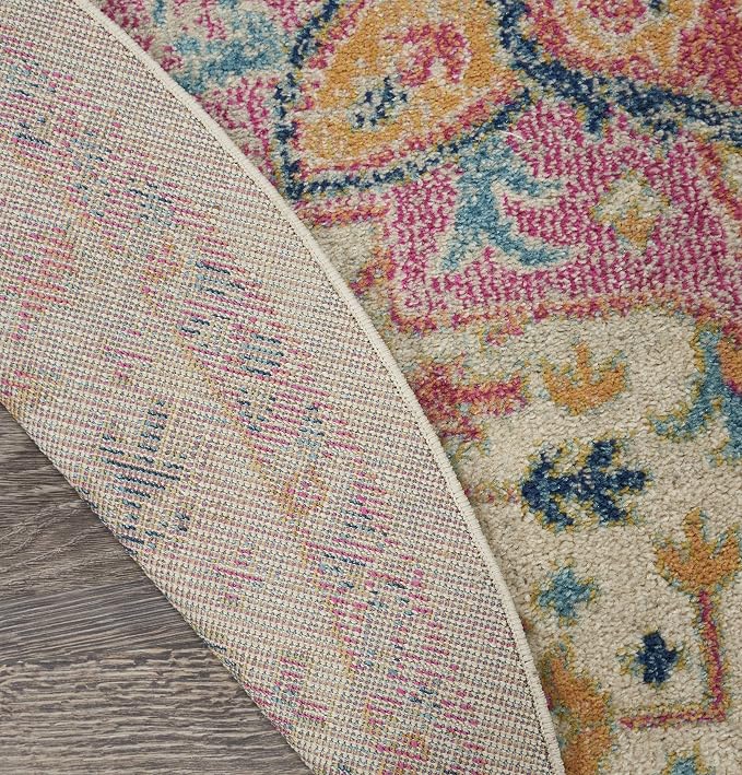 Nourison Home Passion Ivory Pink 8' x Round Area Rug - Easy Clean, Non Shedding, Bed Room, Living Room, Dining Room, Kitchen (8' x Round)