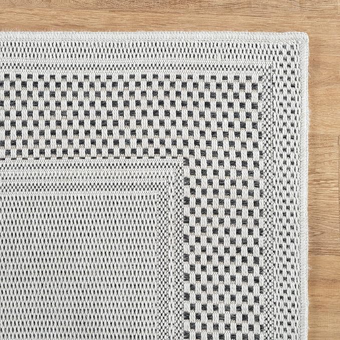 CAMILSON Easy Jute Rug 2x3, Indoor Outdoor Off-White Color Fiber Area Rugs for Entry, Living Room and Kitchen Rug, Bordered Boho Woven Design, Easy-Cleaning, Washable Outside Carpet (2 x 3)