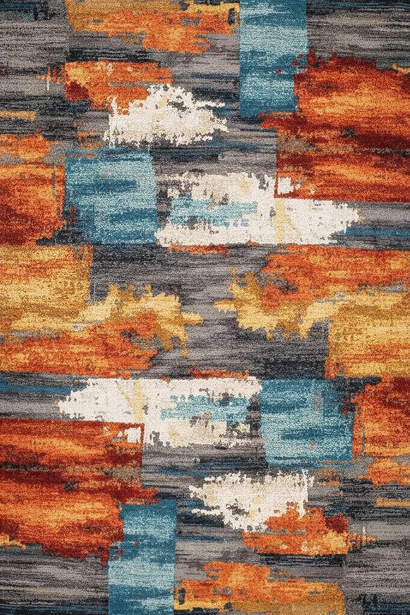 6x9 Burnt Orange and Teal Abstract Brushstroke Area Rug | Soft Low-Pile Machine-Washable Rug with Non-Slip Backing for Dining Rooms, Entryways and Reading Areas for Easy Everyday Care