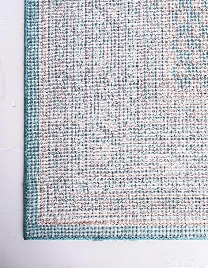 Unique Loom Williamsburg Collection Traditional Border with Dotted Center Area Rug, Rectangular 5' 1" x 8' 0", Teal/Beige