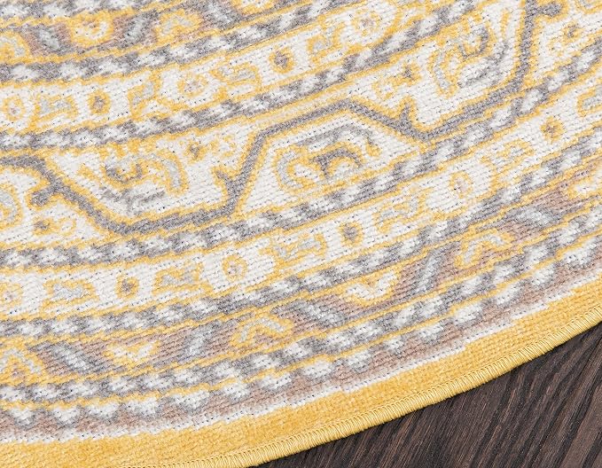 Unique Loom Williamsburg Collection Traditional Border with Dotted Center Area Rug, Round 3' 7" x 3' 7", Yellow/Beige