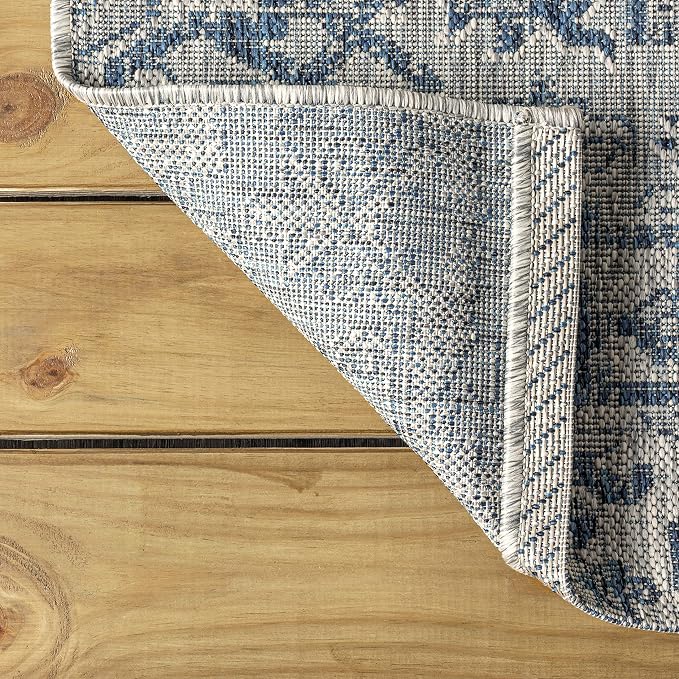 JONATHAN Y Boho Medallion Indoor Outdoor Runner Rug 2X8 Navy/Gray, Estrella Textured Weave for Backyard, Patio, Porch, Easy-Cleaning, High Traffic, Pet-Friendly, Non-Shedding (SMB105B-28)