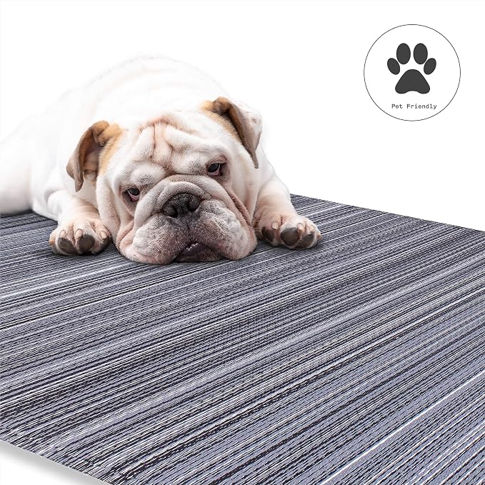 Fab Habitat Outdoor Rug - Waterproof, Fade Resistant, Crease-Free - Premium Recycled Plastic - Striped - Porch, Deck, Balcony, Mudroom, Laundry Room, Patio - Cancun - Midnight - 3 x 5 ft