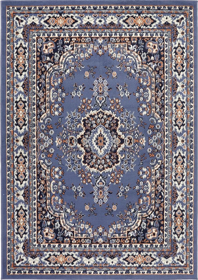 Home Dynamix Premium Sakarya Traditional Medallion Border Area Rug, Country Blue, 5'2"x7'4" Rectangle