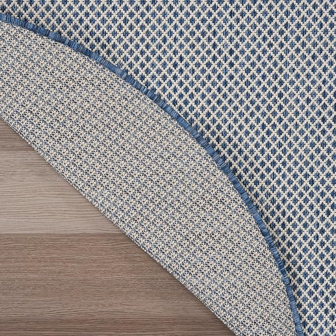 Nourison Home Courtyard Ivory Blue 8' x Round Area Rug - Easy Clean, Non Shedding, Bed Room, Living Room, Dining Room, Kitchen (8' x Round)