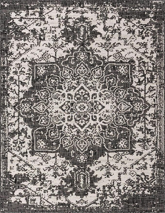 Unique Loom Outdoor Collection Area Rug - Dubai (7' 10" x 10' Rectangle, Charcoal Gray/ Ivory)