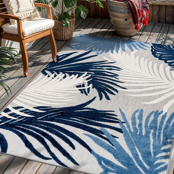 Rugshop Lucca Contemporary Floral Indoor/Outdoor Area Rug for Deck,Backyard,Porch,Balcony,Entryway 4' X 6' Navy