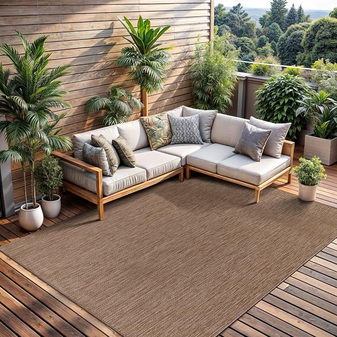 CAMILSON Outdoor Rug 9x12 Modern Area Rugs for Large Indoor and Outdoor Patios and Porches - Waterproof, Washable, Non-Shedding, Easy-to-Clean Outside Carpet (9 x 12, Solid - Jute)