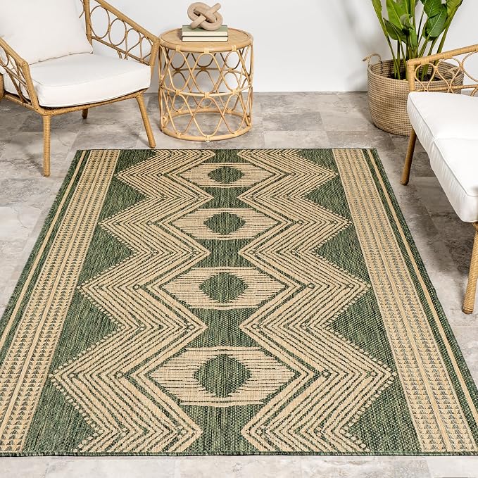 nuLOOM Ranya Green Geometric Indoor/Outdoor Area Rug, 10' x 14'