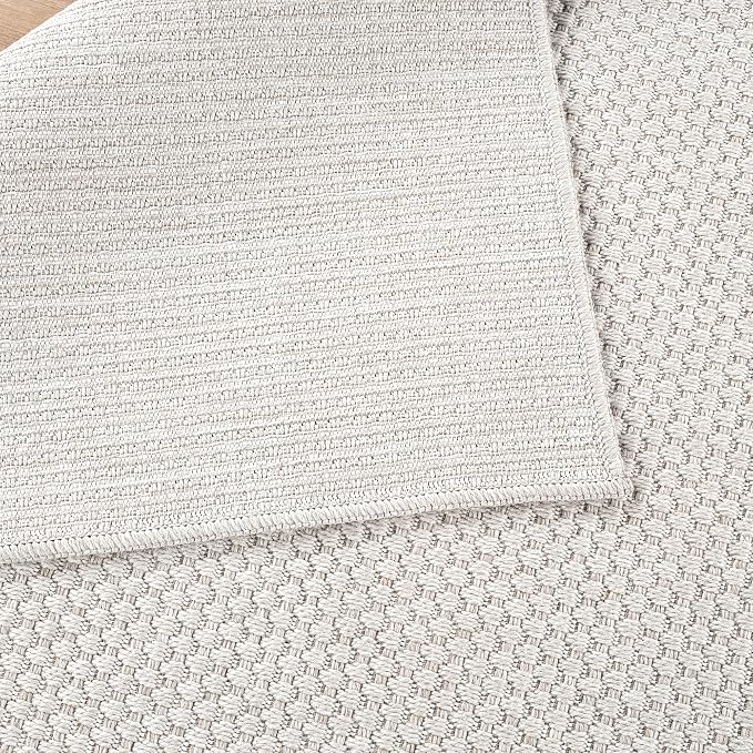 CAMILSON Indoor and Outdoor Runner Rug Off-White Solid Woven Design Easy-Cleaning Non Shedding Farmhouse Living Room Bedroom Garden Patio and Kitchen Washable Outside Carpet Alfombras (2x7)