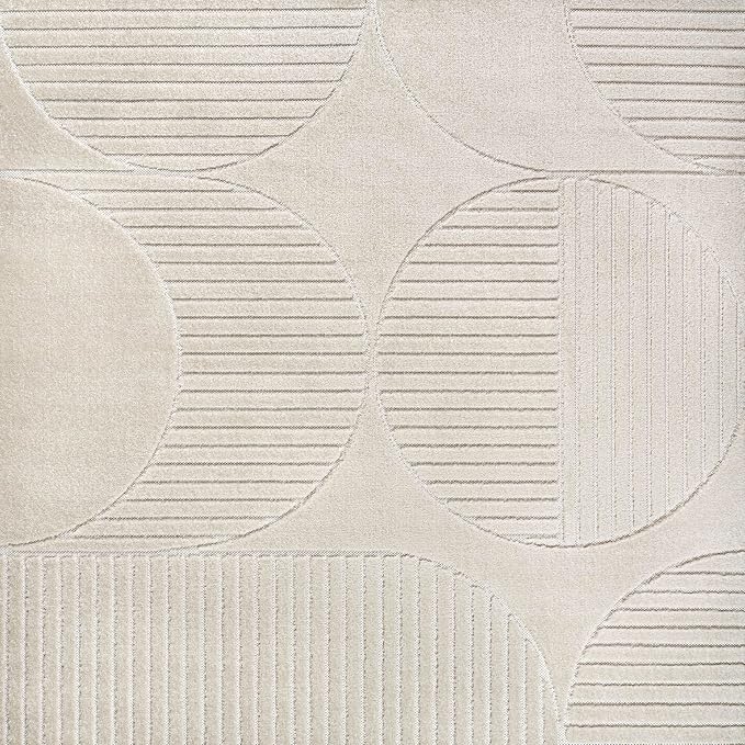 JONATHAN Y Nordby High-Low Arch Striped Ivory/Cream 6x6 Square Indoor/Outdoor Area Rug, Pet Friendly, Non-Shedding, Stain Resistant, Easy-Cleaning for Backyard, Patio (SCN104B-6SQ)
