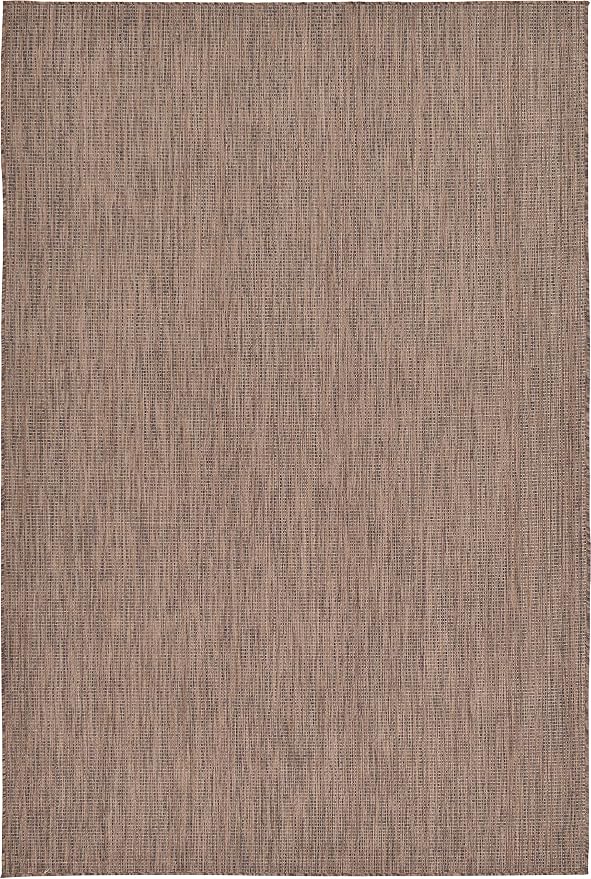 Unique Loom Collection Casual Transitional Solid Heathered Indoor/Outdoor Flatweave Area Rug (6' 1" x 9' Rectangle, Light Brown/Ivory)