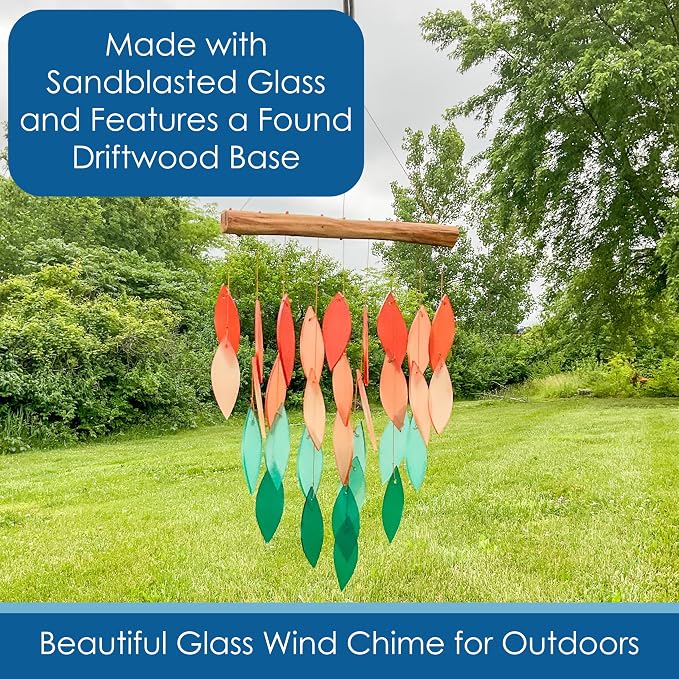 Blue Handworks Coral Ombre Waterfall Glass Wind Chime | Handcrafted Waterfall Glass Wind Chime with Ombre Gradient from Terracotta Coral and Blush Salmon to Soft Aqua and Deep Teal