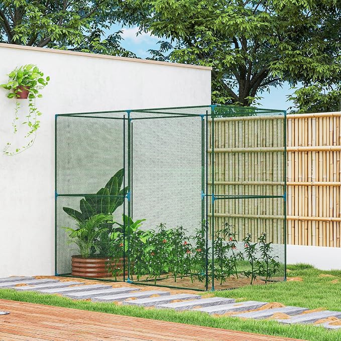 Outsunny 8' x 4' x 6' Crop Cage, Plant Protection Tent with Zippered Doors for Vegetable Garden, Backyard, Green