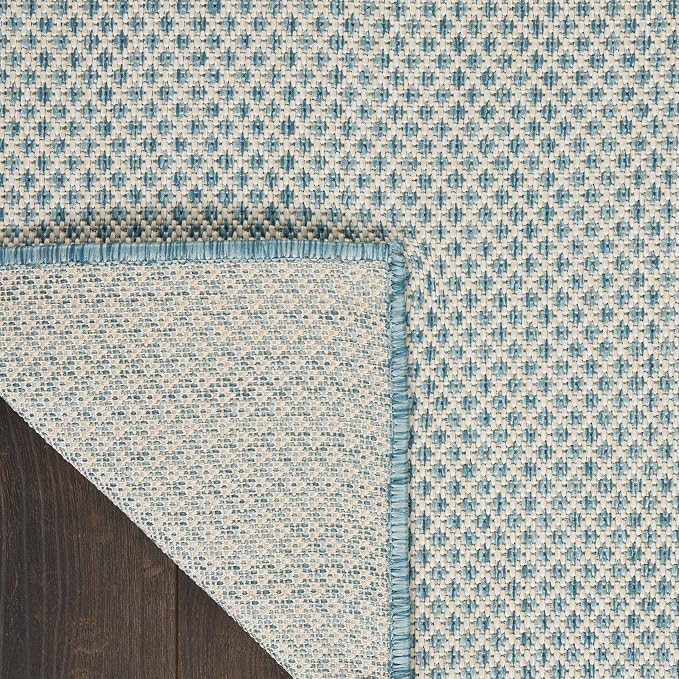 Nourison Home Courtyard Ivory Aqua 2' x 6' Area Rug - Easy Clean, Non Shedding, Bed Room, Living Room, Dining Room, Kitchen (6' Runner)