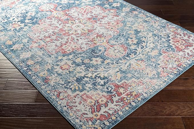 Livabliss Area Rugs - 8x10 Odelia Vintage Boho Blue Off-White Saffron Area Rug for Living Room Bedroom - Floral Medallion Stain Resistant Carpet for Kitchen, Nursery, Office (7'10" x 10')