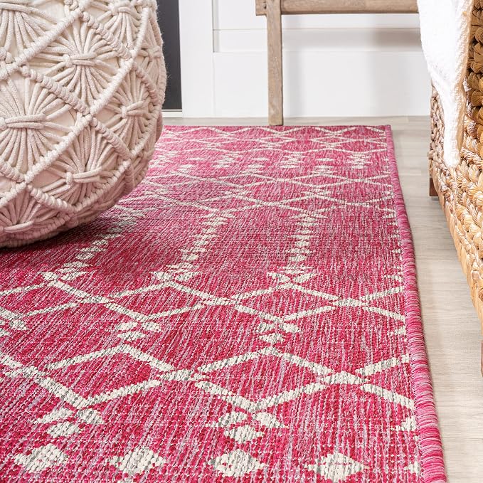 JONATHAN Y Moroccan Geometric Indoor Outdoor Round Area Rug 5 Ft Fuchsia/Light Gray, Ourika Textured Weave for Backyard, Patio, Porch, Easy-Cleaning, Pet-Friendly, Non-Shedding (SMB108Q-5R)