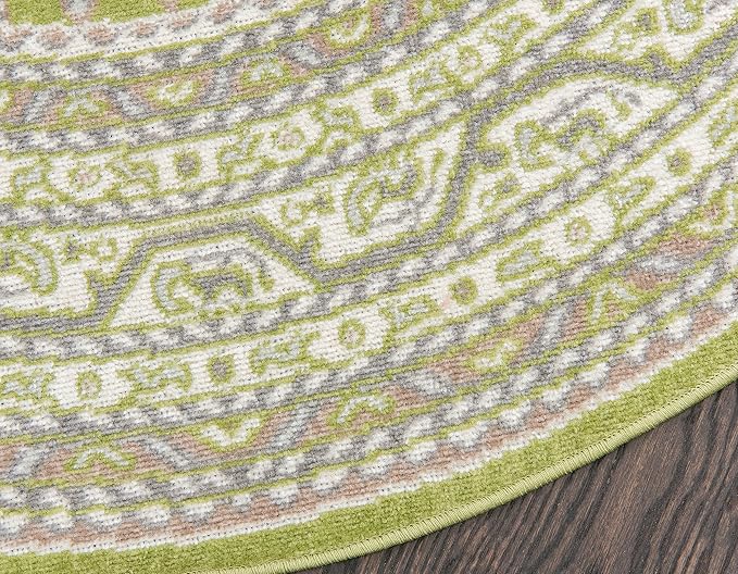 Unique Loom Williamsburg Collection Traditional Border with Dotted Center Area Rug, Round 3' 7" x 3' 7", Green/Beige