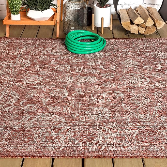 JONATHAN Y Weave Floral Indoor Outdoor Area Rug 3X5 Red/Taupe, Tela Bohemian Textured for Backyard, Patio, Porch, Easy-Cleaning, High Traffic, Pet-Friendly, Non-Shedding (SMB100A-3)