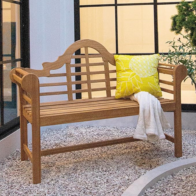 Cambridge Casual Lutyens Teak Wood 4-Foot Garden Bench, Solid Teak Wooden Patio Furniture Seating, Weather-Resistant Outdoor Furniture Bench for Garden, Lawn, Porch, Backyard, Deck, Balcony